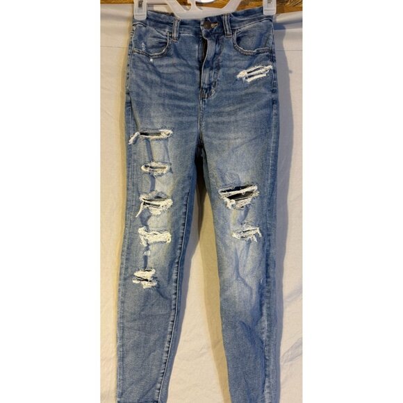 American Eagle Womens Juniors Jeans Distressed Destroyed SIze 00 Short Petite - Picture 1 of 4